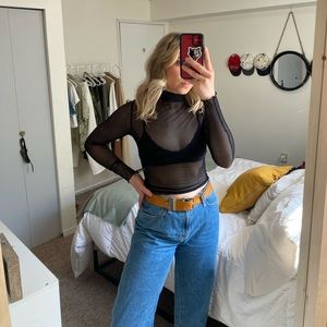 Sheer high neck long sleeve top